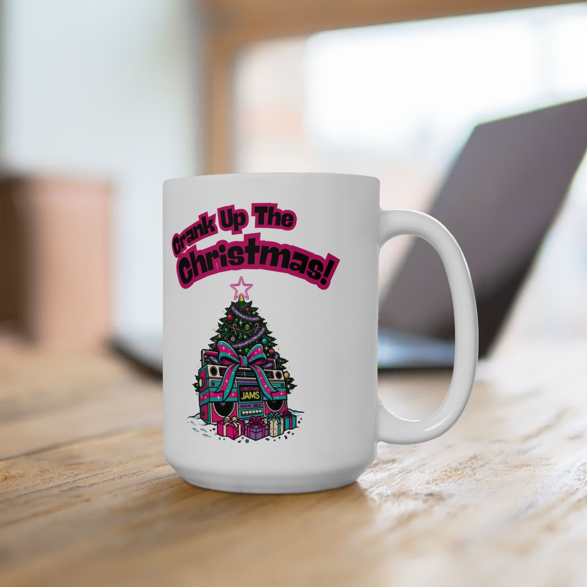 Retro 80s Boombox Christmas Tree Ceramic Mug (11oz, 15oz)