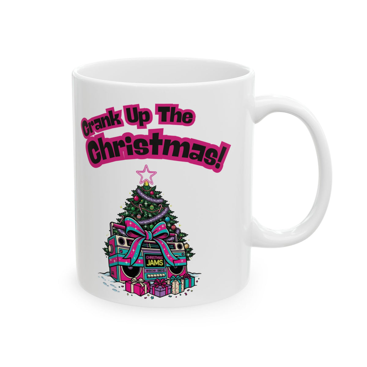 Retro 80s Boombox Christmas Tree Ceramic Mug (11oz, 15oz)