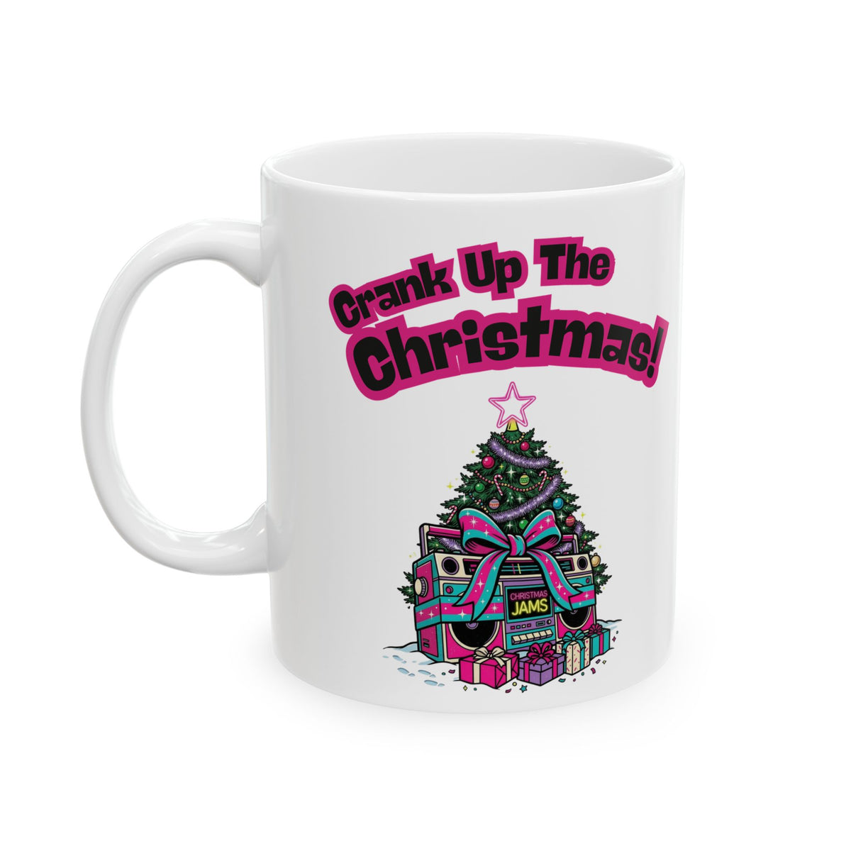 Retro 80s Boombox Christmas Tree Ceramic Mug (11oz, 15oz)