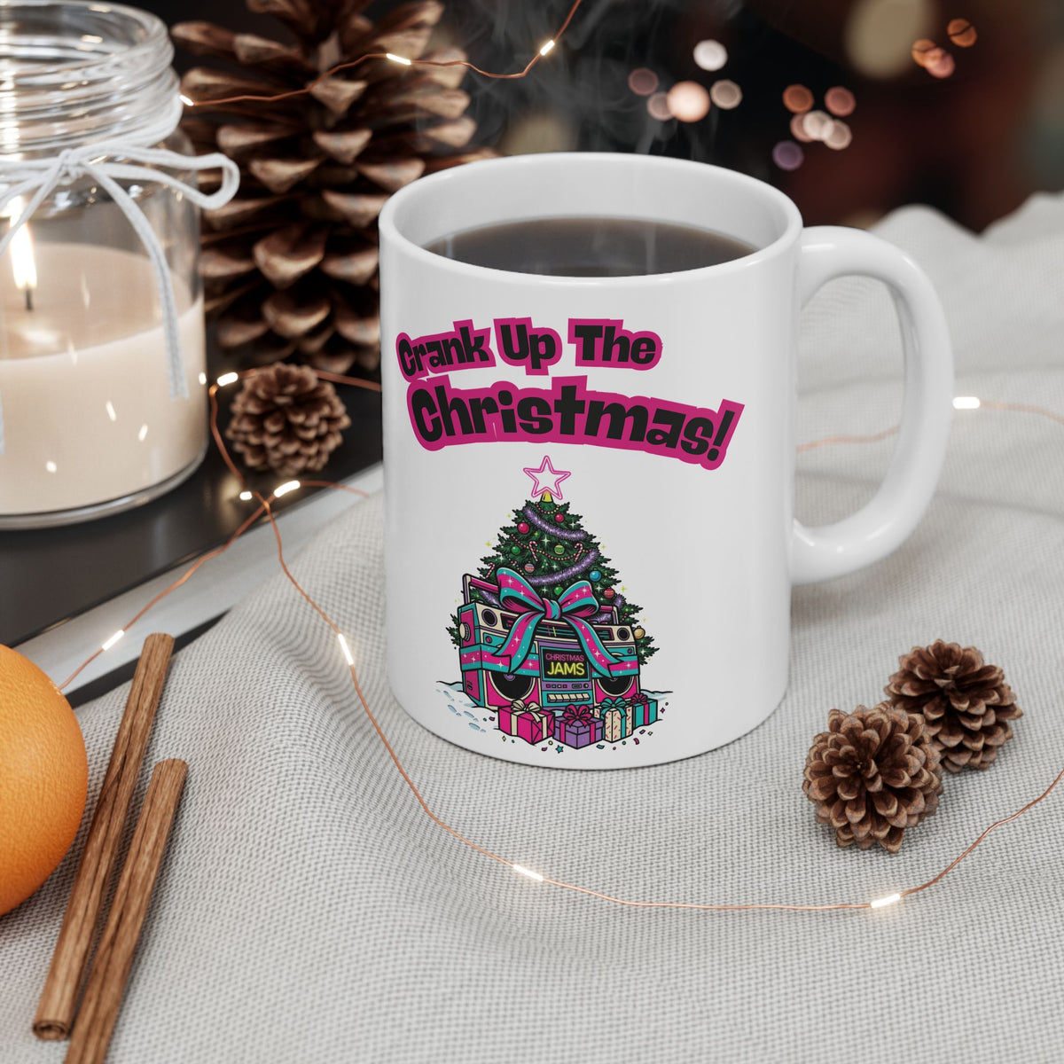 Retro 80s Boombox Christmas Tree Ceramic Mug (11oz, 15oz)