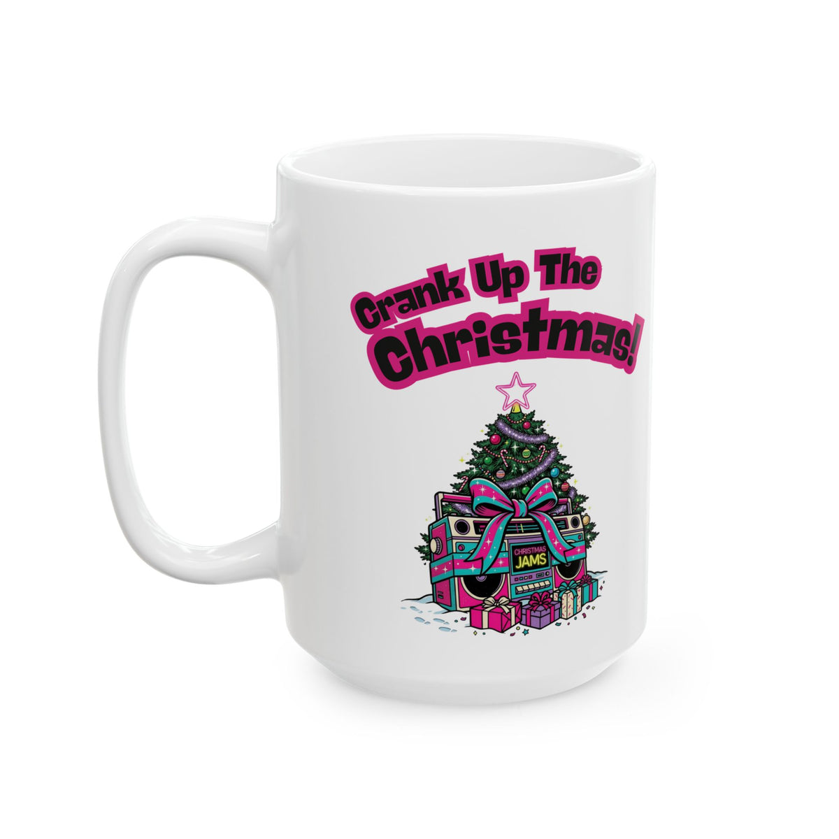 Retro 80s Boombox Christmas Tree Ceramic Mug (11oz, 15oz)