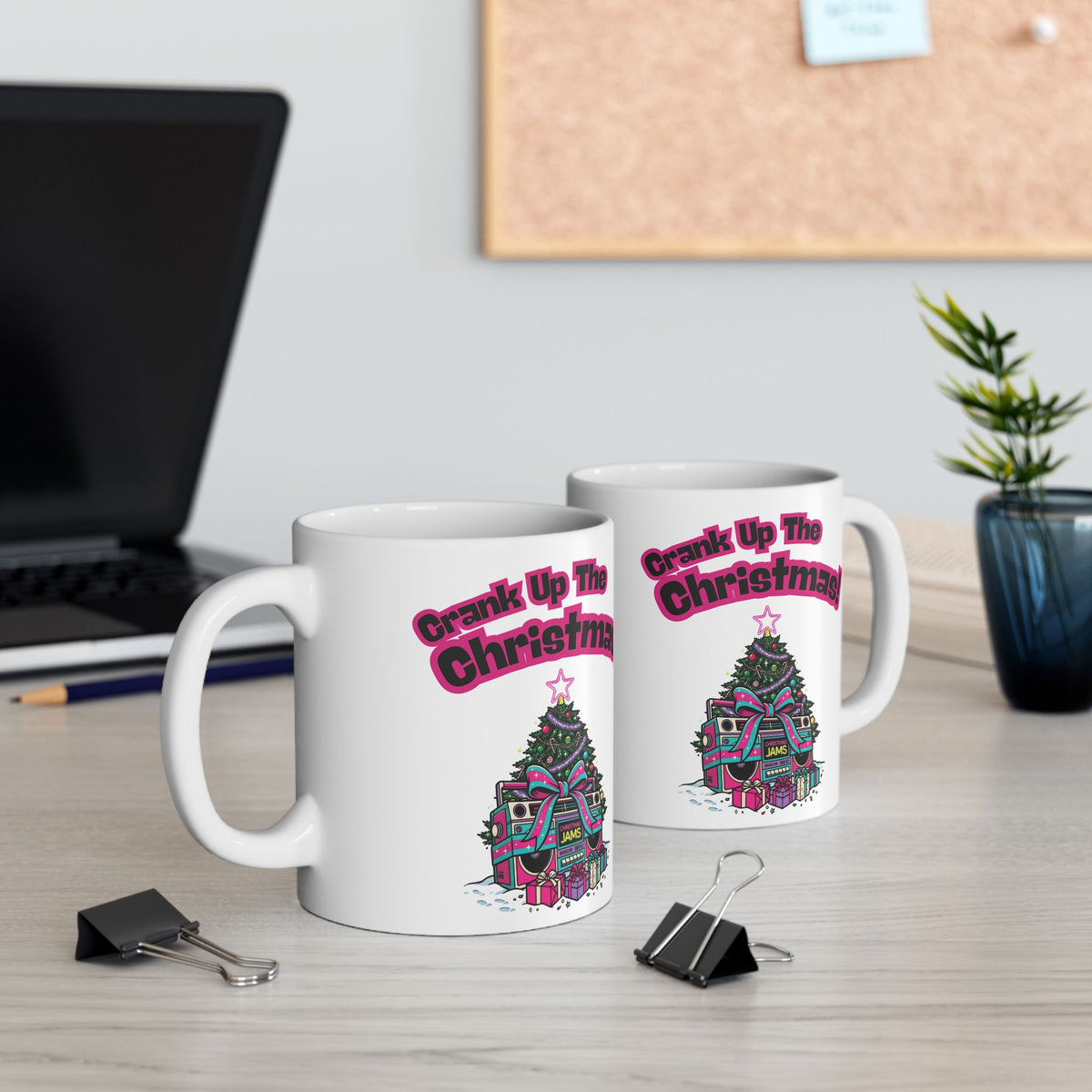 Retro 80s Boombox Christmas Tree Ceramic Mug (11oz, 15oz)