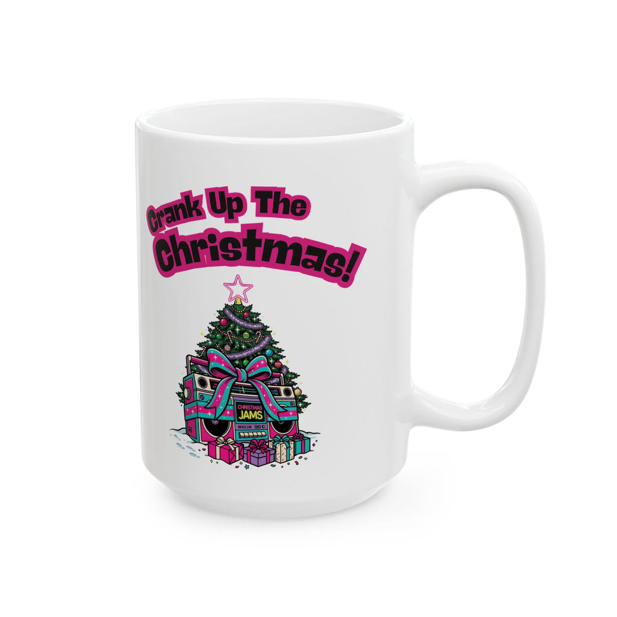 Retro 80s Boombox Christmas Tree Ceramic Mug (11oz, 15oz)